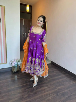 Purple Zari Embroidered Anarkali