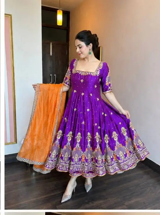 Purple Zari Embroidered Anarkali