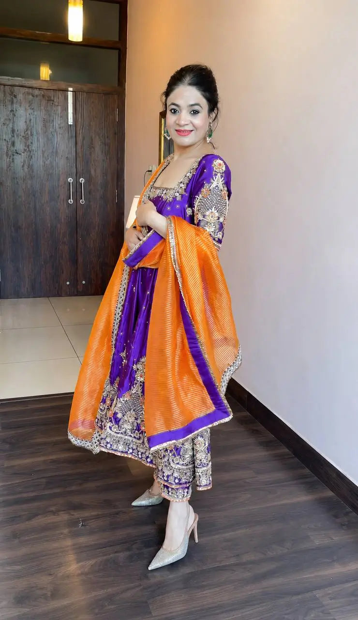Purple Zari Embroidered Anarkali