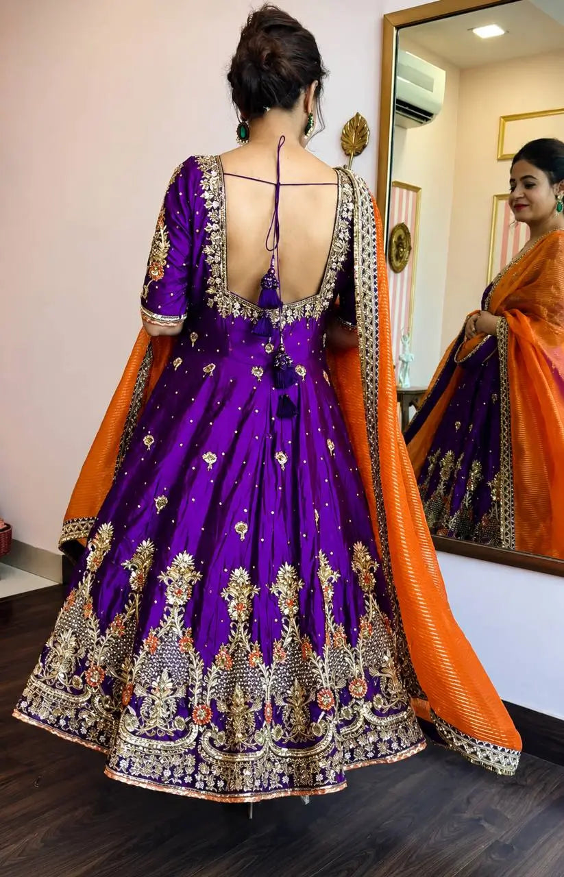 Purple Zari Embroidered Anarkali