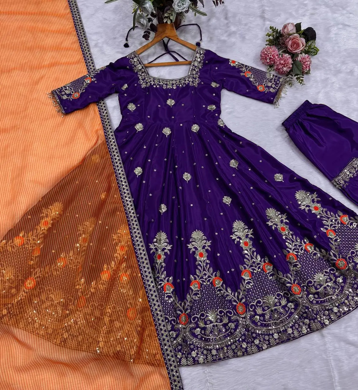 Purple Zari Embroidered Anarkali