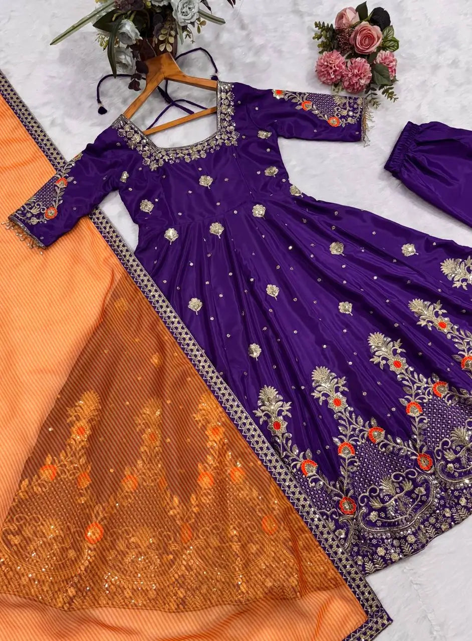 Purple Zari Embroidered Anarkali