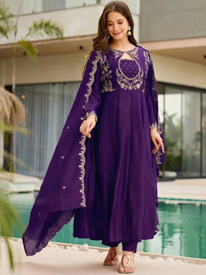 Rust Keyhole Anarkali Set