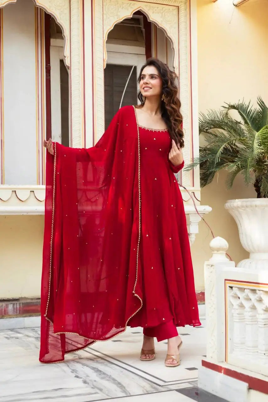 Radiant Grace Anarkali Suit Set with Diamond Lace Dupatta Festive Party Wear