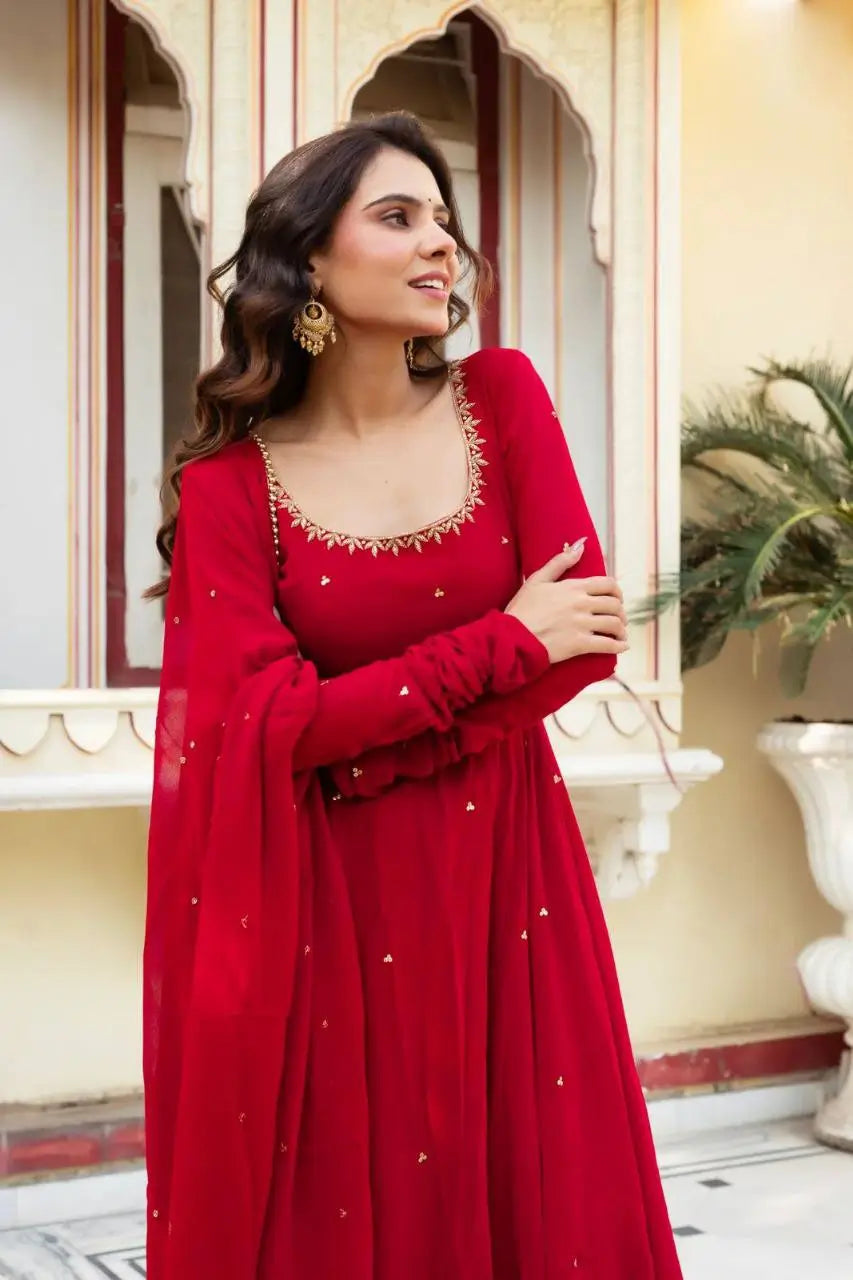Radiant Grace Anarkali Suit Set with Diamond Lace Dupatta Festive Party Wear