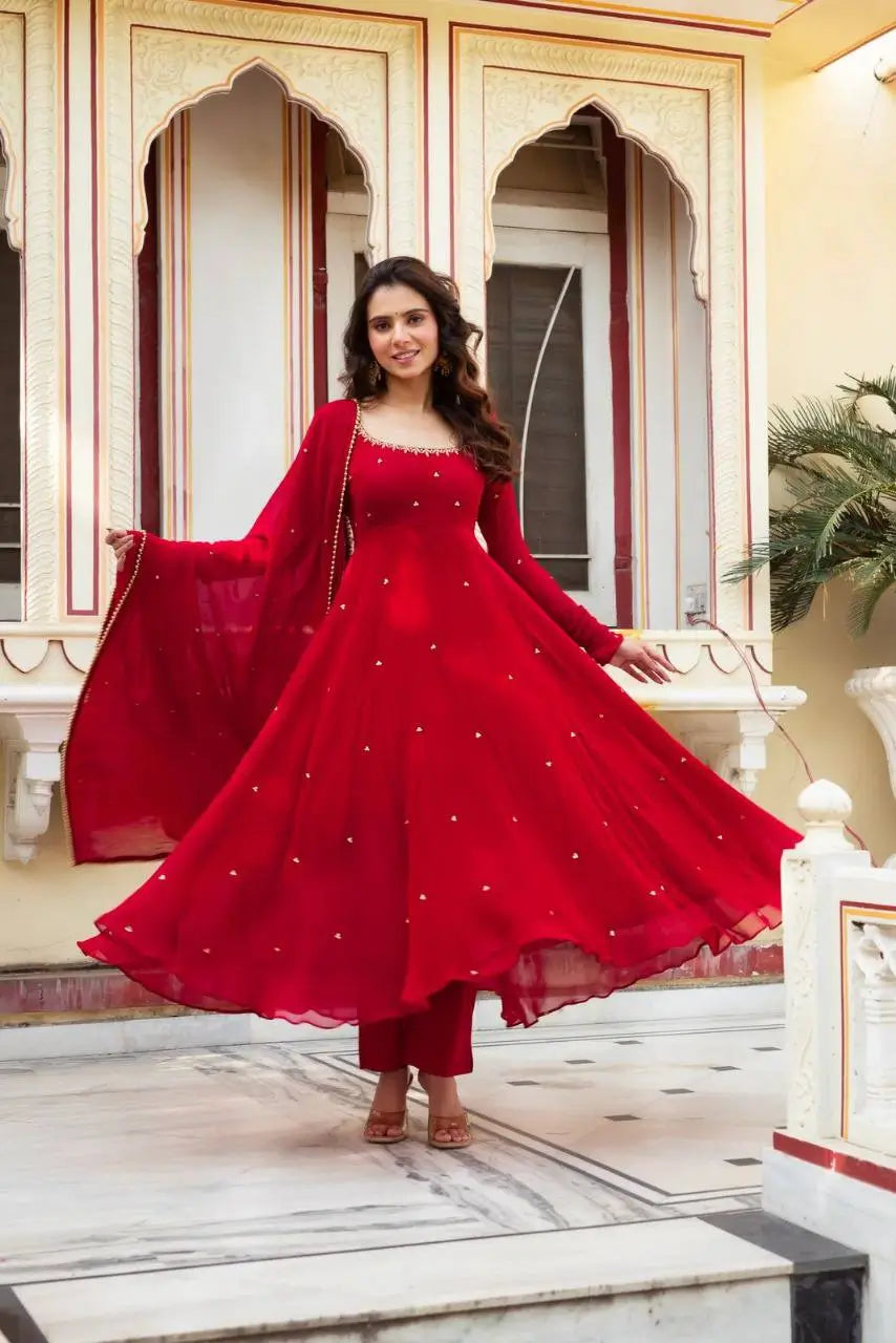 Radiant Grace Anarkali Suit Set with Diamond Lace Dupatta Festive Party Wear