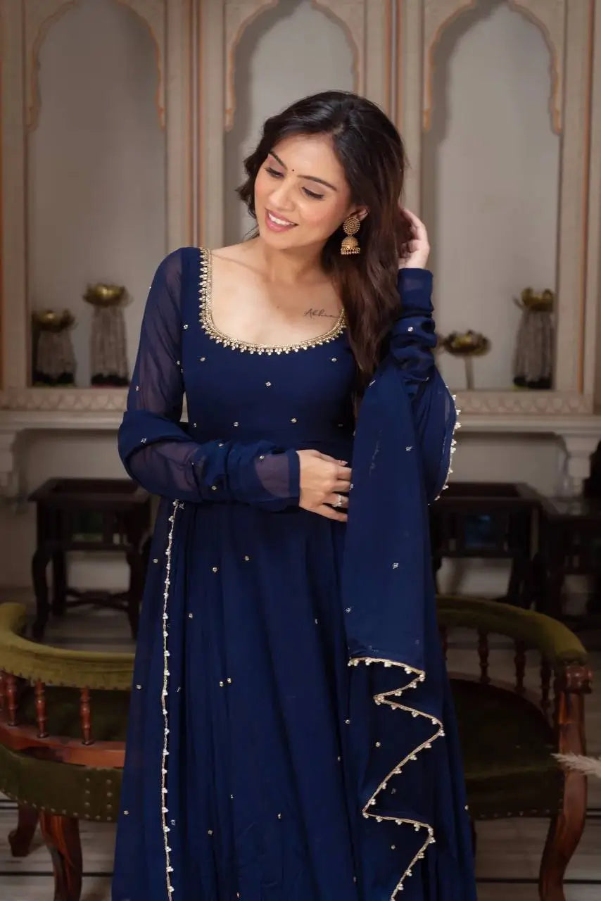 Radiant Grace Anarkali Suit Set with Diamond Lace Dupatta Festive Party Wear