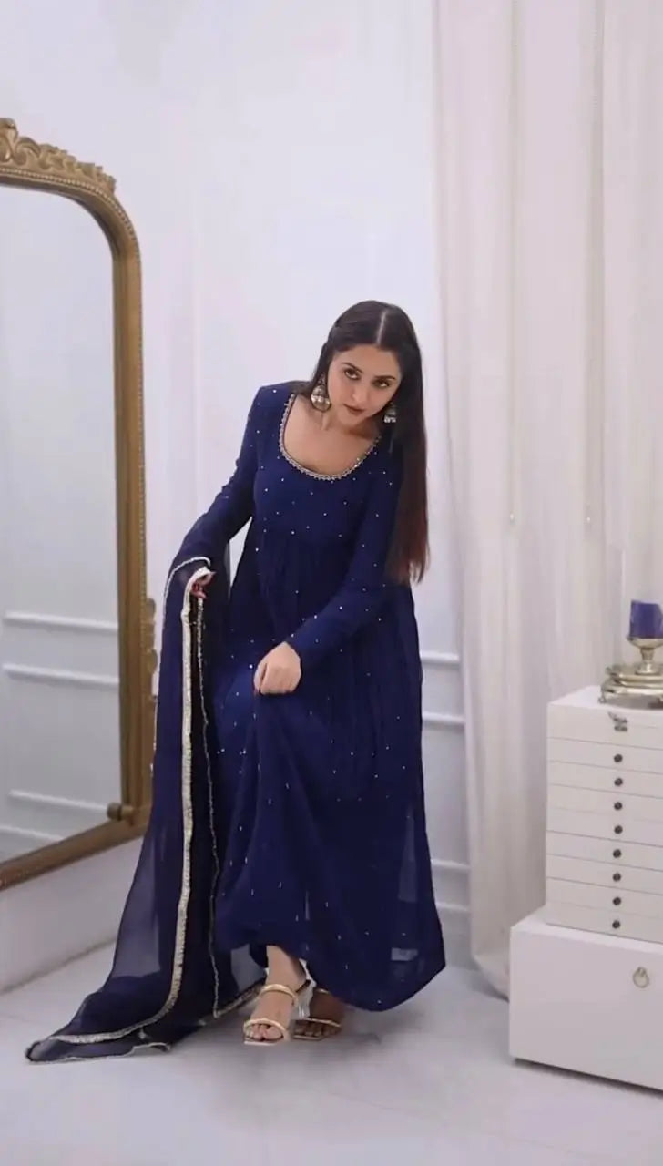 Radiant Grace Anarkali Suit Set with Diamond Lace Dupatta Festive Party Wear