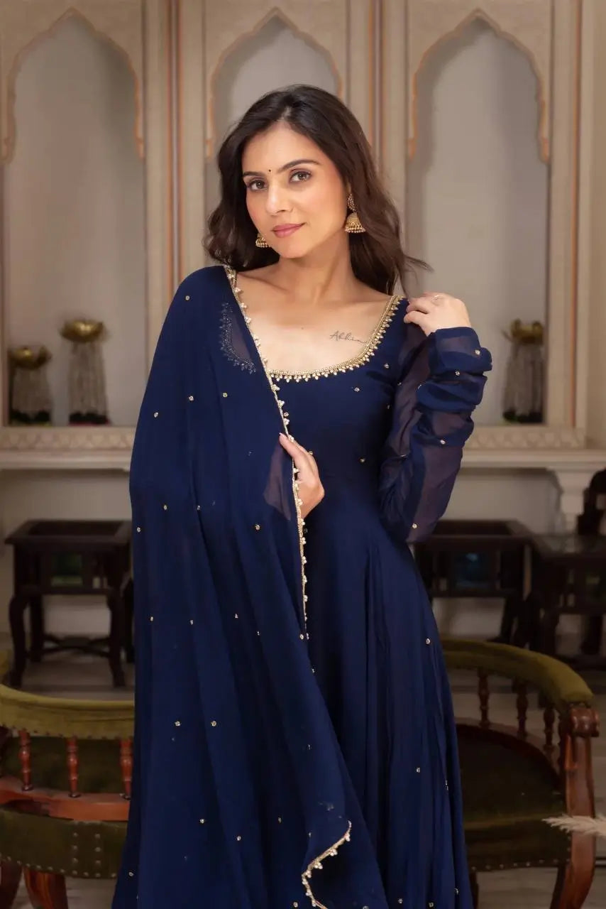 Radiant Grace Anarkali Suit Set with Diamond Lace Dupatta Festive Party Wear