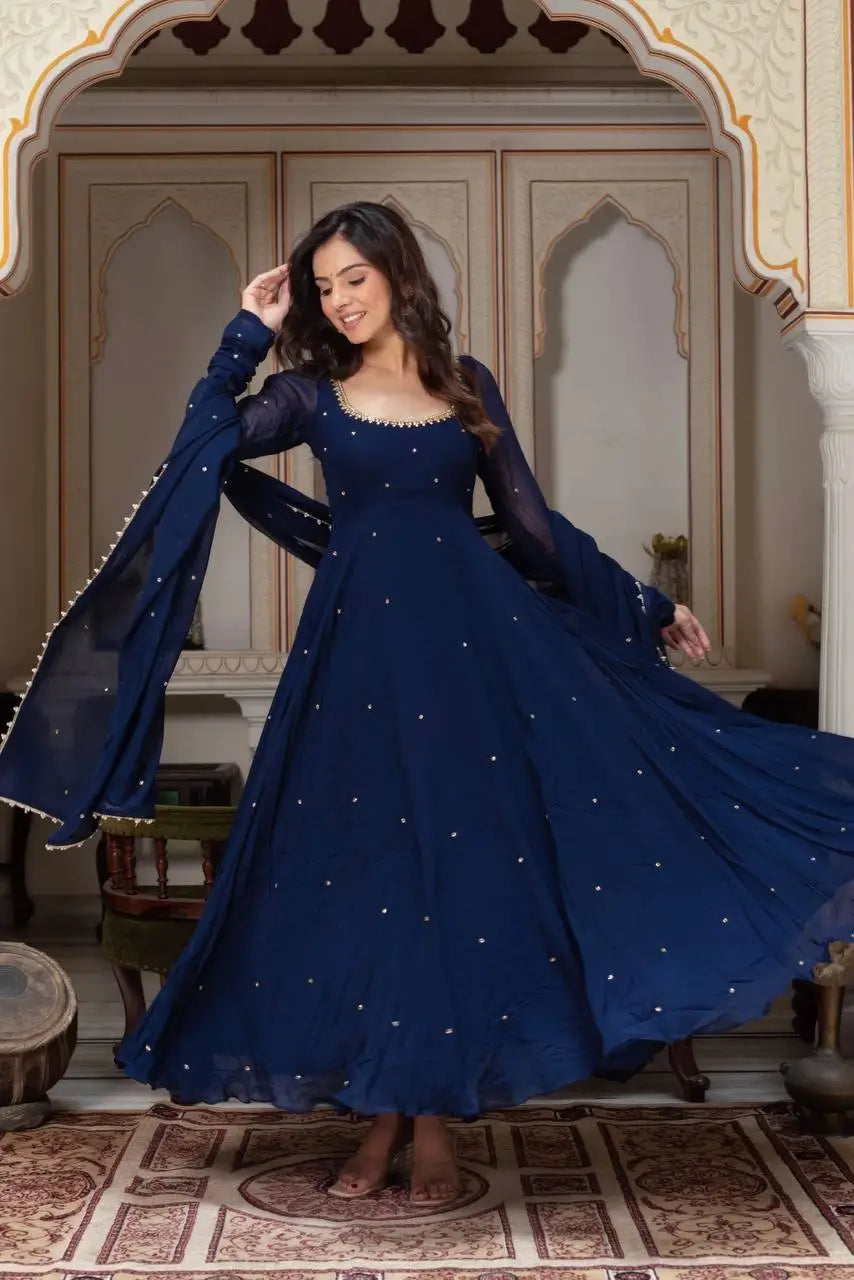 Radiant Grace Anarkali Suit Set with Diamond Lace Dupatta Festive Party Wear