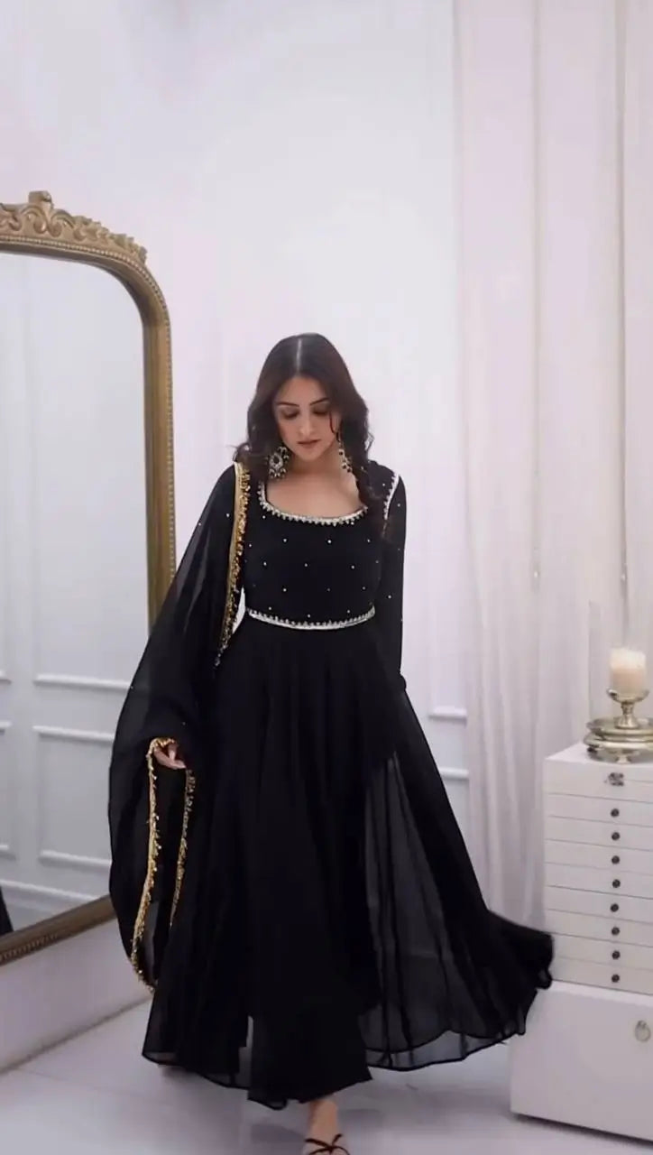 Radiant Grace Anarkali Suit Set with Diamond Lace Dupatta Festive Party Wear