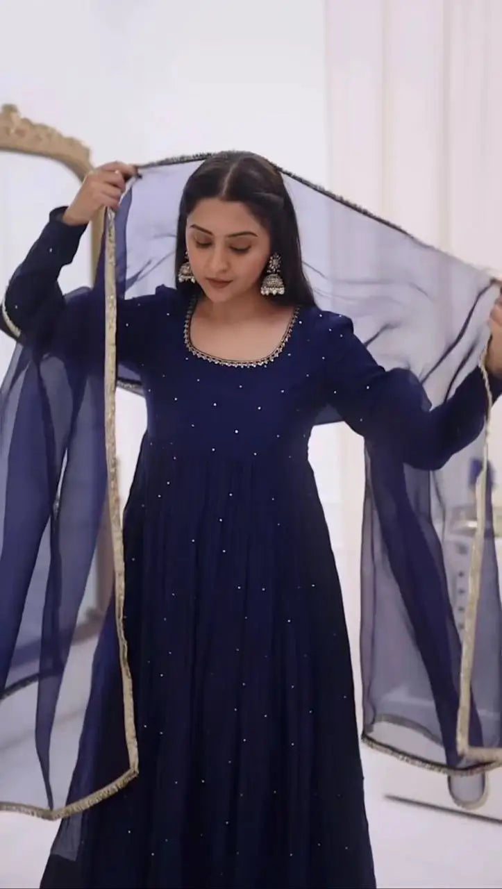 Radiant Grace Anarkali Suit Set with Diamond Lace Dupatta Festive Party Wear