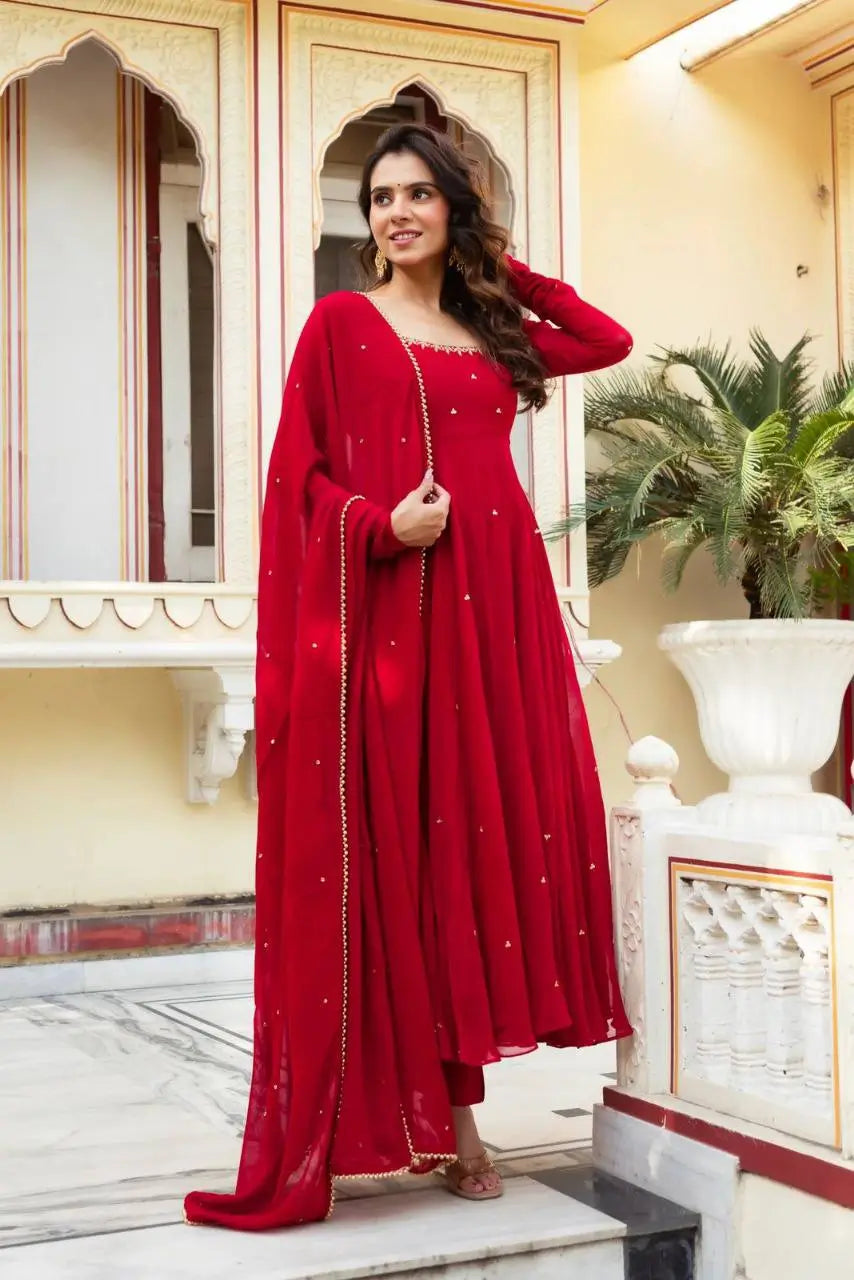 Radiant Grace Anarkali Suit Set with Diamond Lace Dupatta Festive Party Wear