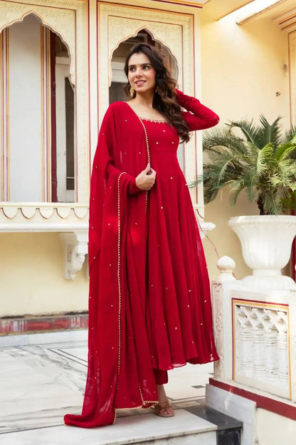 Radiant Grace Anarkali Suit Set with Diamond Lace Dupatta Festive Party Wear