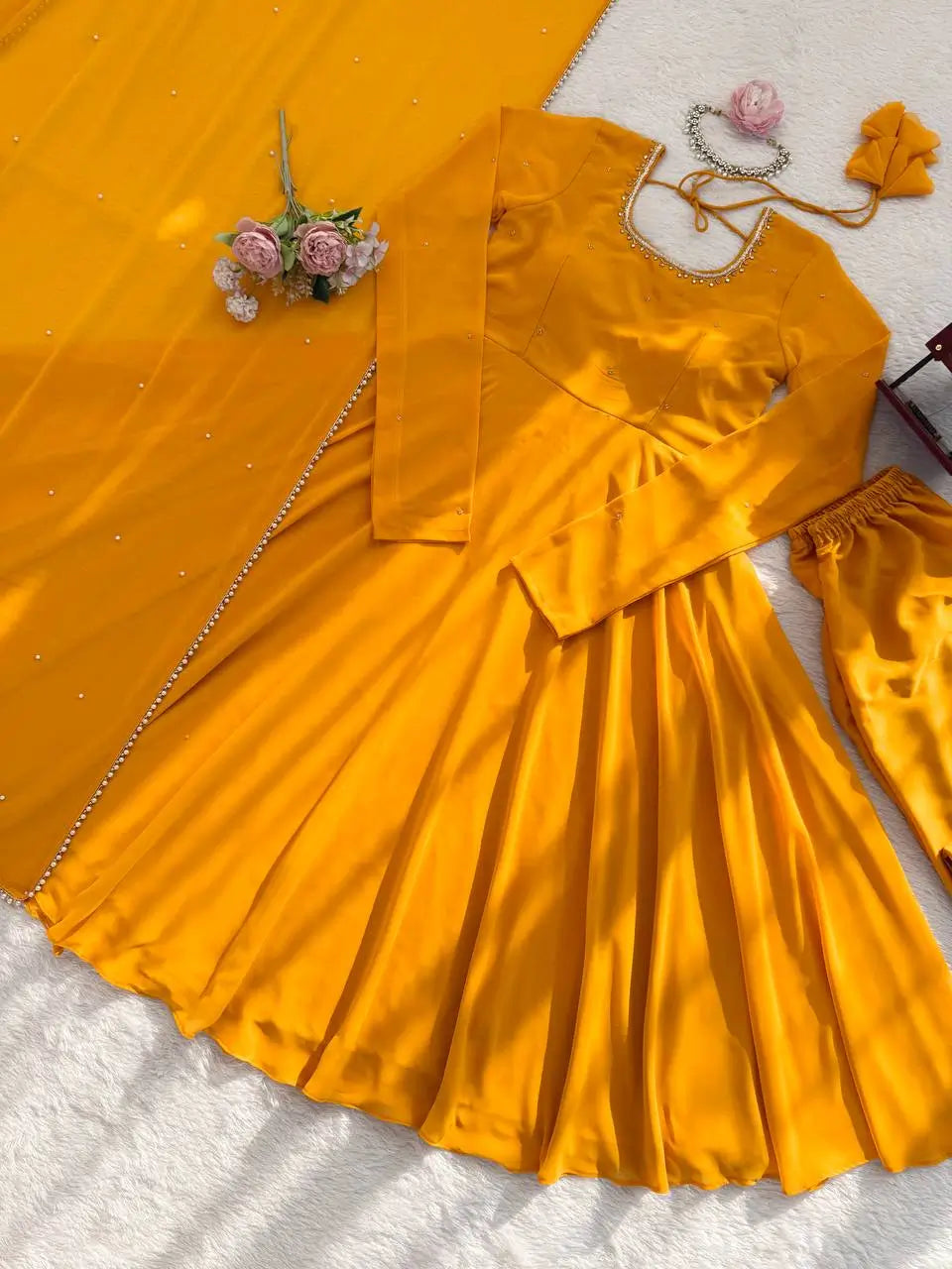 Radiant Grace Anarkali Suit Set with Diamond Lace Dupatta Festive Party Wear