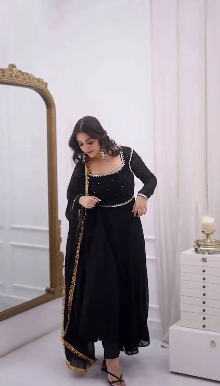 Radiant Grace Anarkali Suit Set with Diamond Lace Dupatta Festive Party Wear
