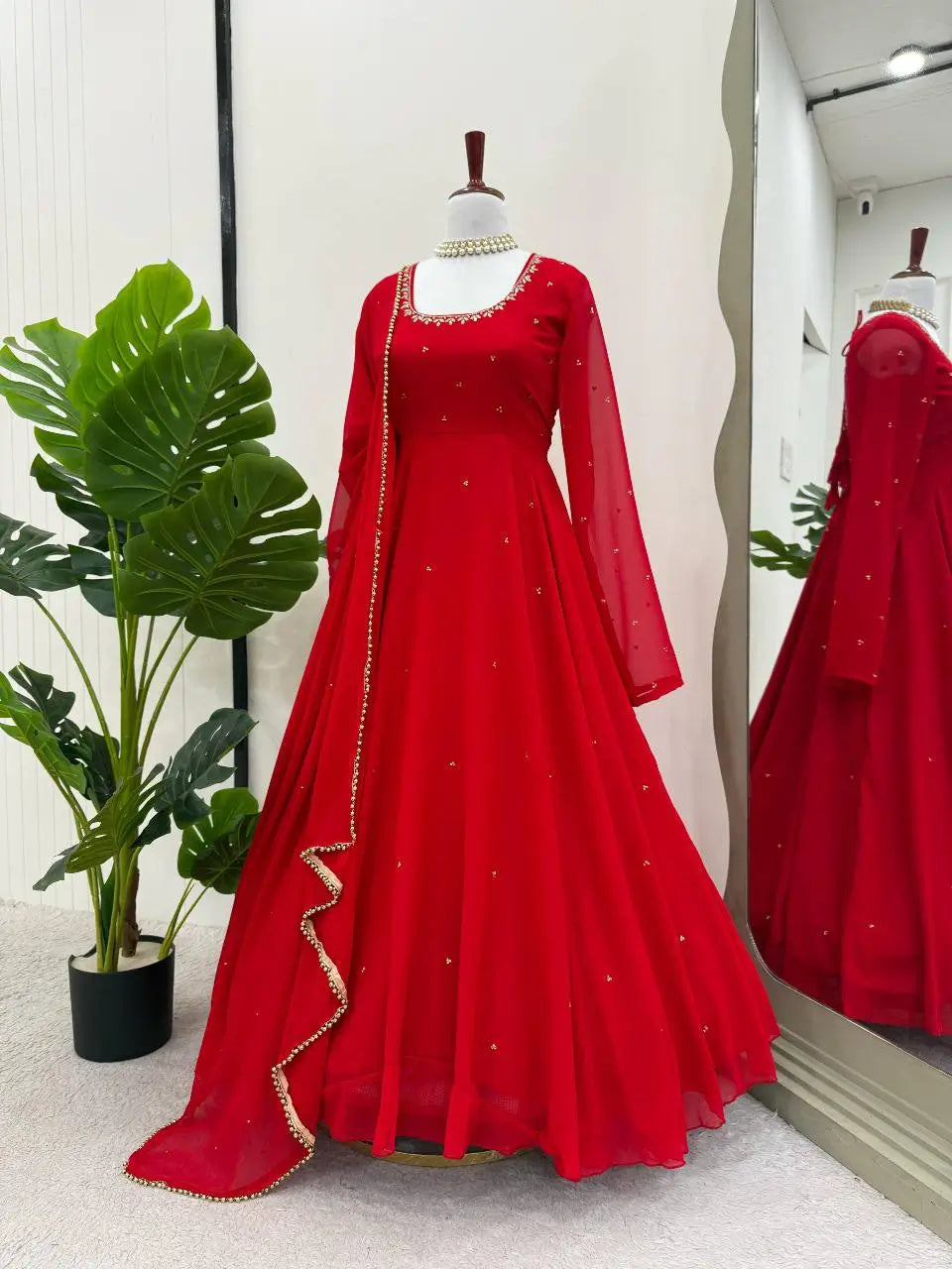 Radiant Grace Anarkali Suit Set with Diamond Lace Dupatta Festive Party Wear