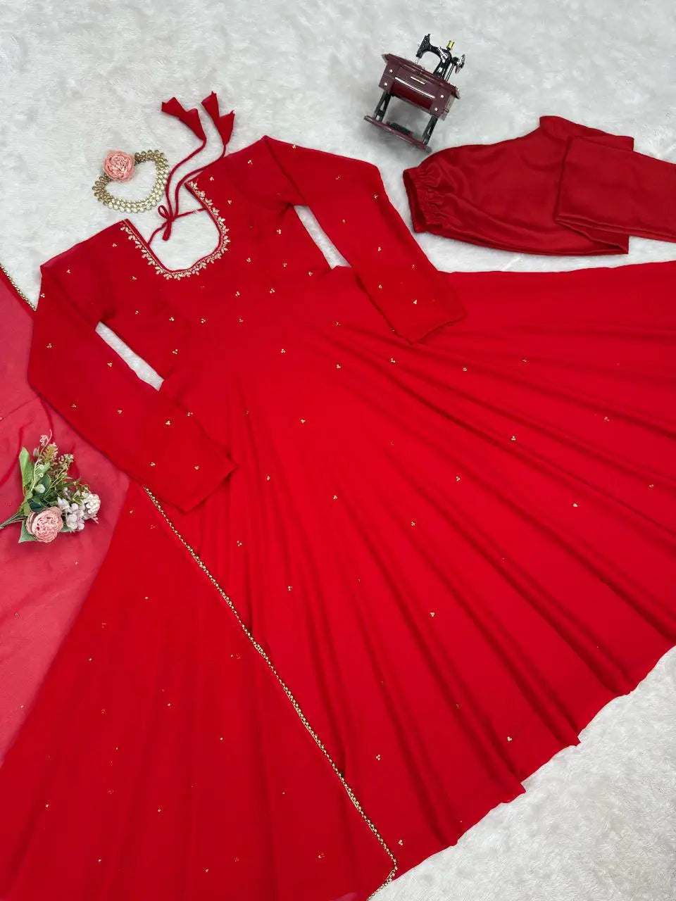 Radiant Grace Anarkali Suit Set with Diamond Lace Dupatta Festive Party Wear