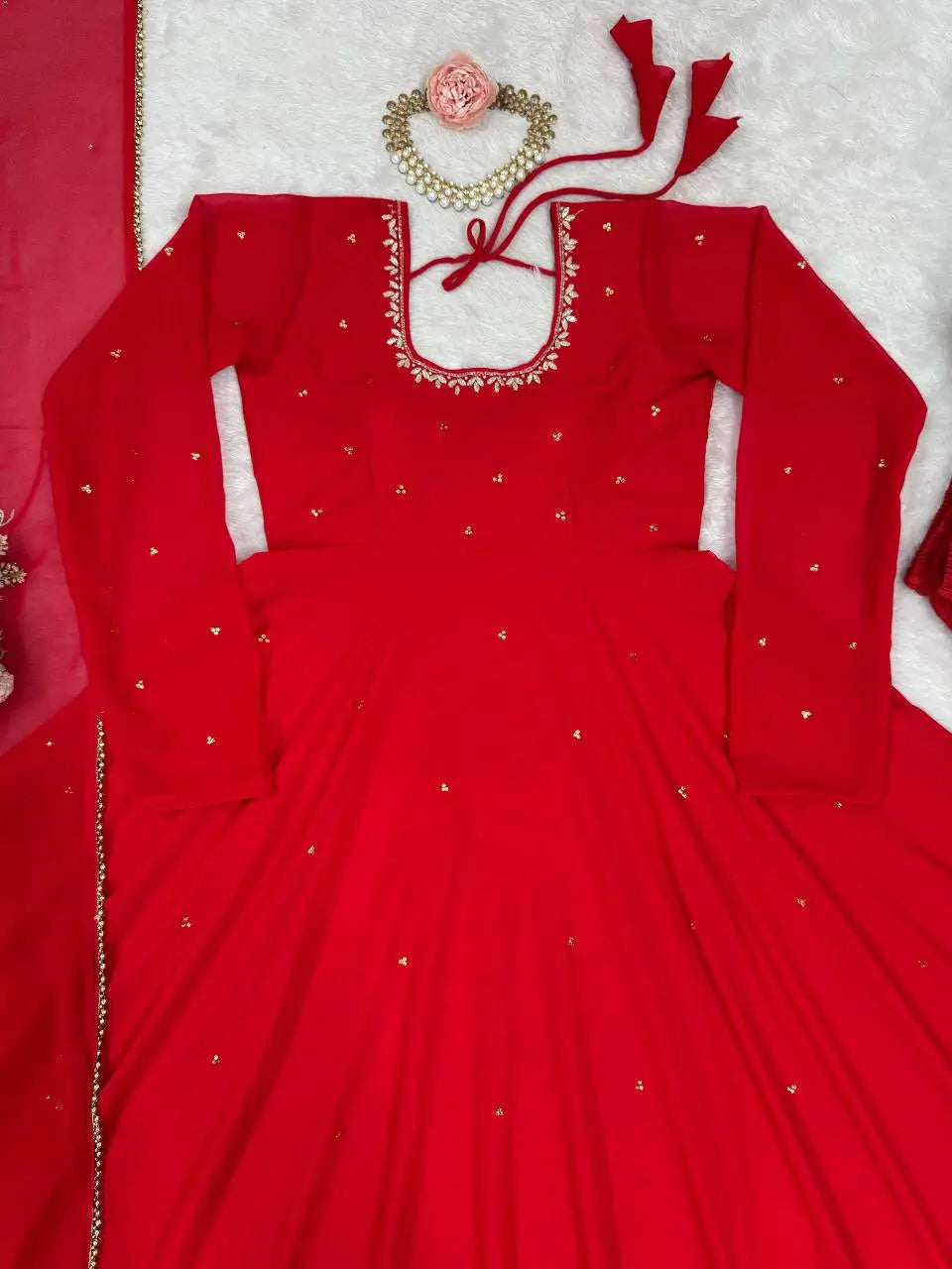 Radiant Grace Anarkali Suit Set with Diamond Lace Dupatta Festive Party Wear