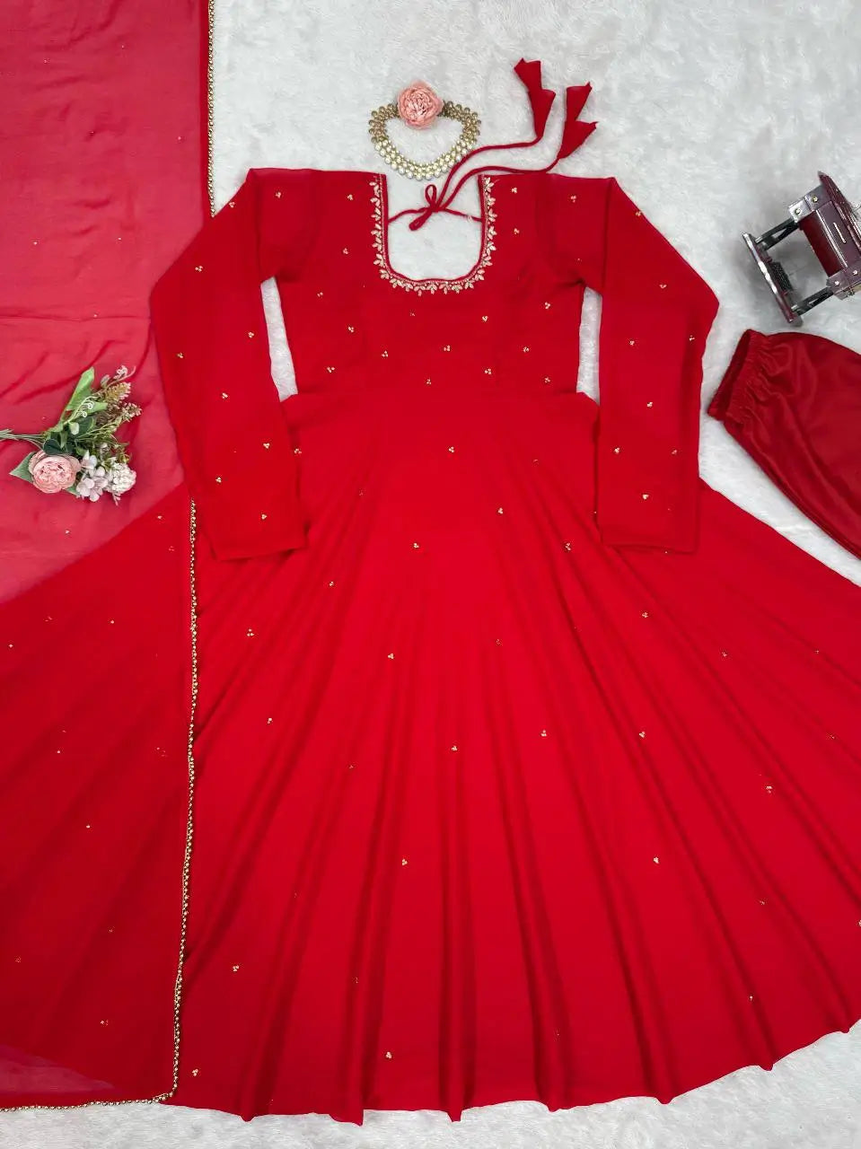 Radiant Grace Anarkali Suit Set with Diamond Lace Dupatta Festive Party Wear