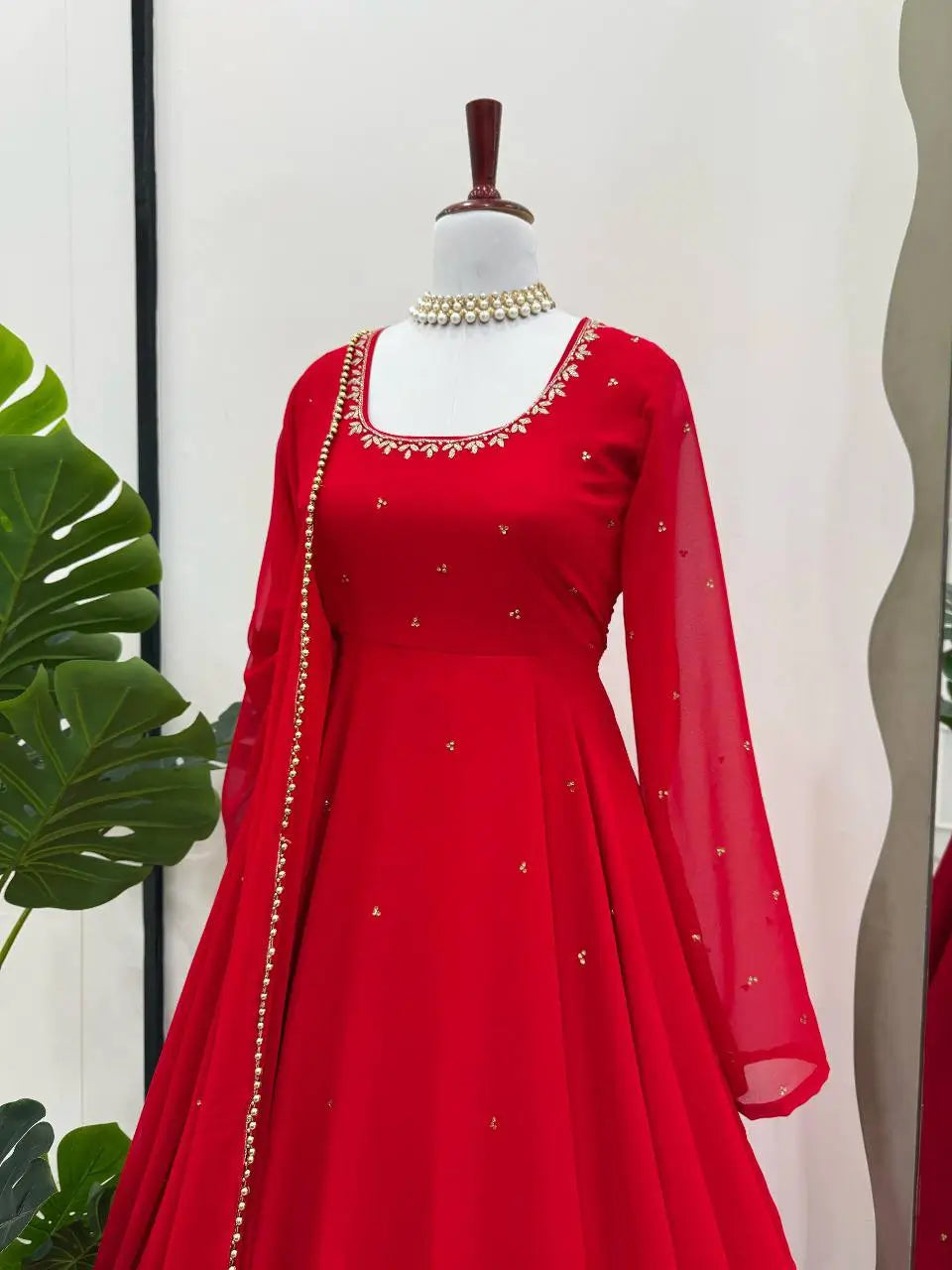 Radiant Grace Anarkali Suit Set with Diamond Lace Dupatta Festive Party Wear