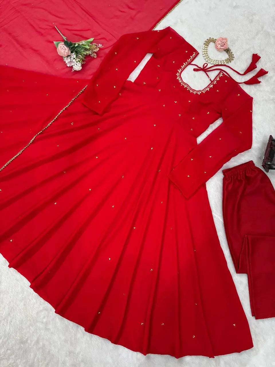 Radiant Grace Anarkali Suit Set with Diamond Lace Dupatta Festive Party Wear