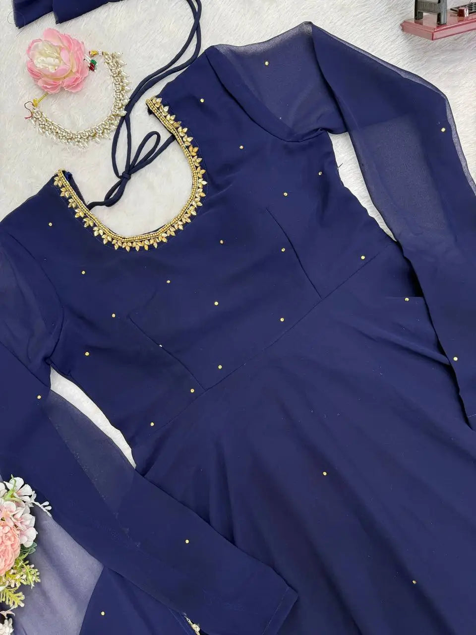 Radiant Grace Anarkali Suit Set with Diamond Lace Dupatta Festive Party Wear