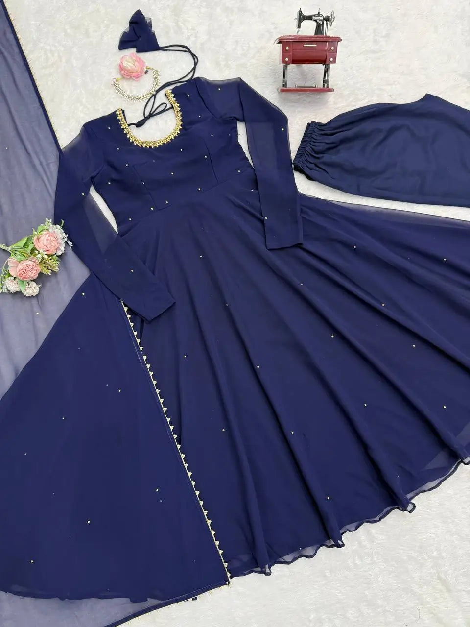 Radiant Grace Anarkali Suit Set with Diamond Lace Dupatta Festive Party Wear