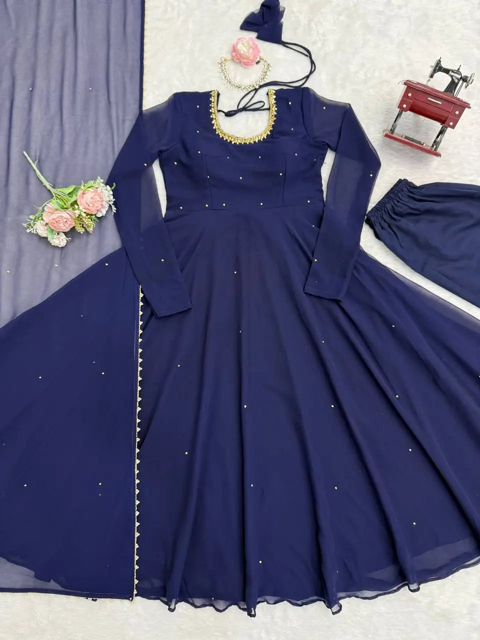 Radiant Grace Anarkali Suit Set with Diamond Lace Dupatta Festive Party Wear