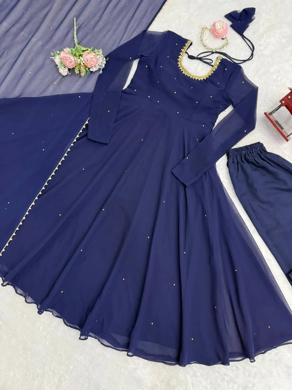 Radiant Grace Anarkali Suit Set with Diamond Lace Dupatta Festive Party Wear
