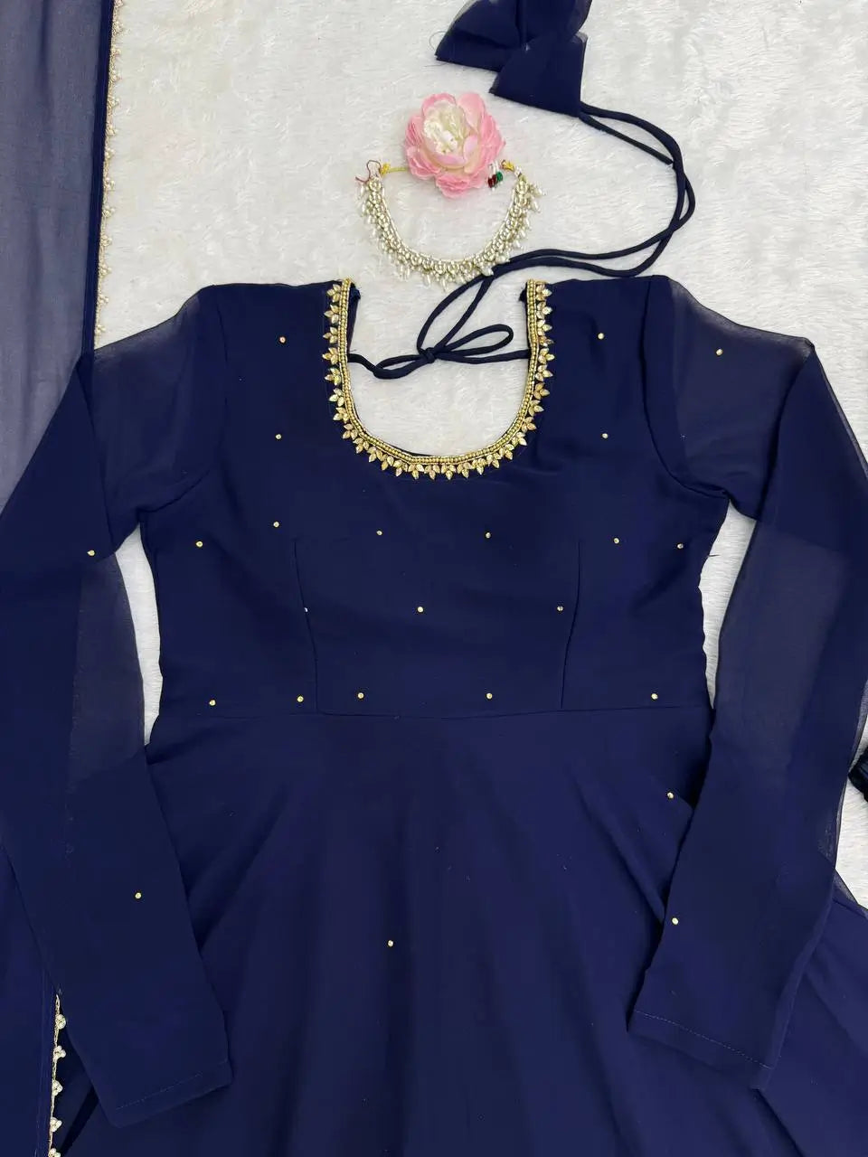 Radiant Grace Anarkali Suit Set with Diamond Lace Dupatta Festive Party Wear