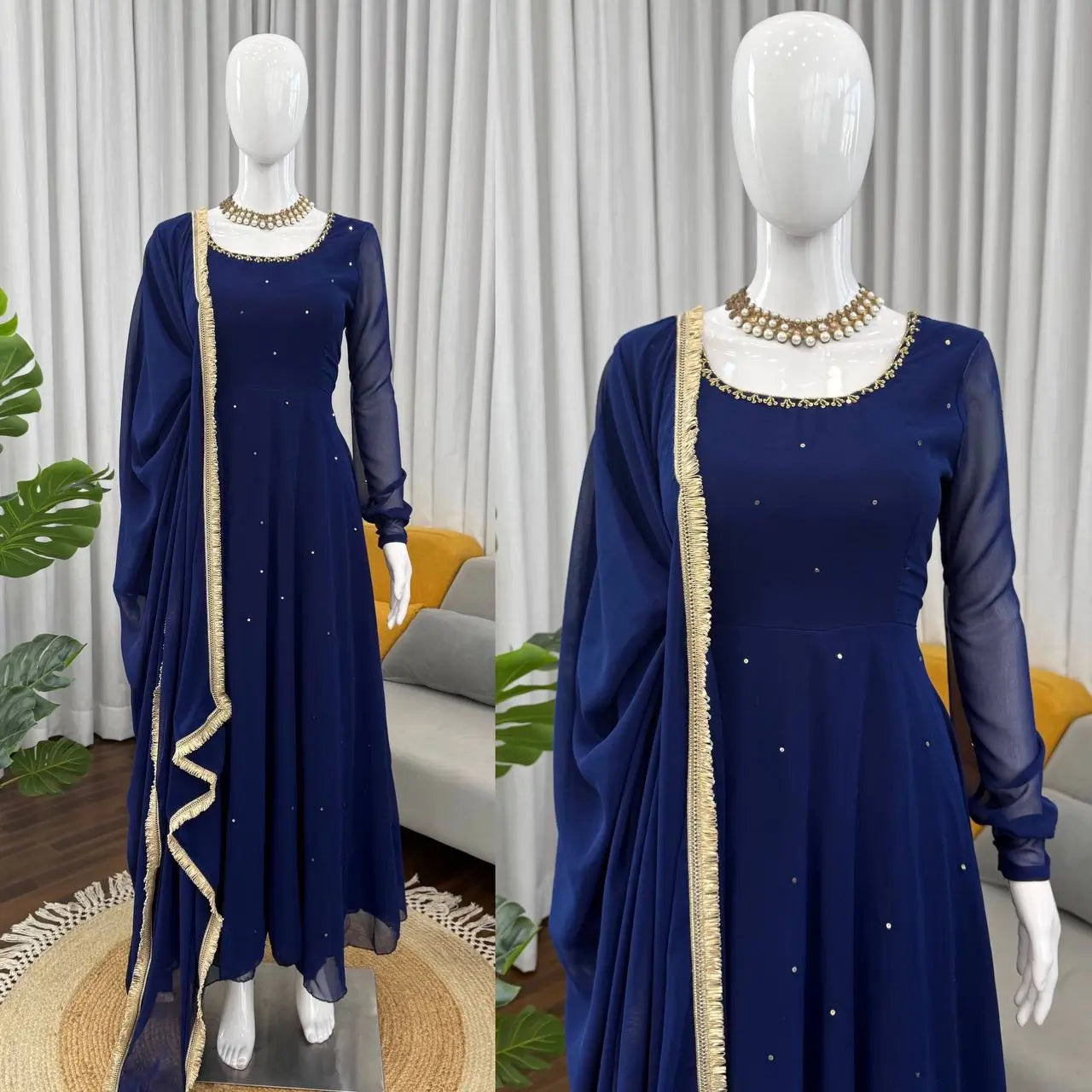 Radiant Grace Anarkali Suit Set with Diamond Lace Dupatta Festive Party Wear