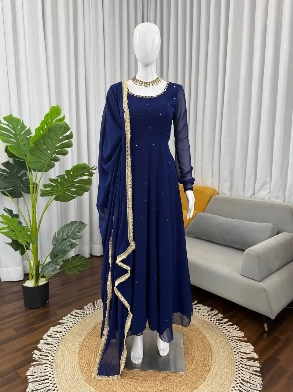 Radiant Grace Anarkali Suit Set with Diamond Lace Dupatta Festive Party Wear