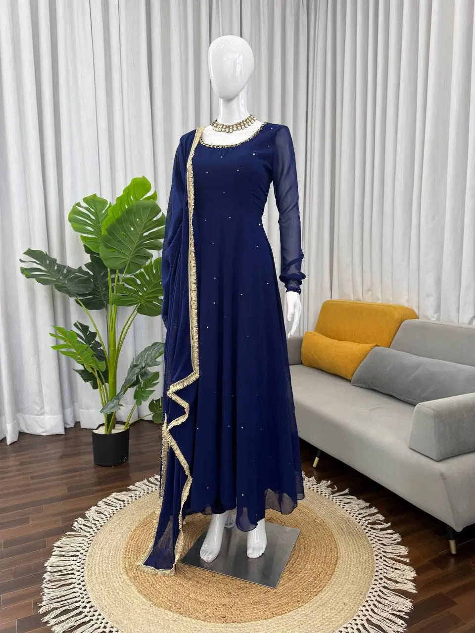 Radiant Grace Anarkali Suit Set with Diamond Lace Dupatta Festive Party Wear