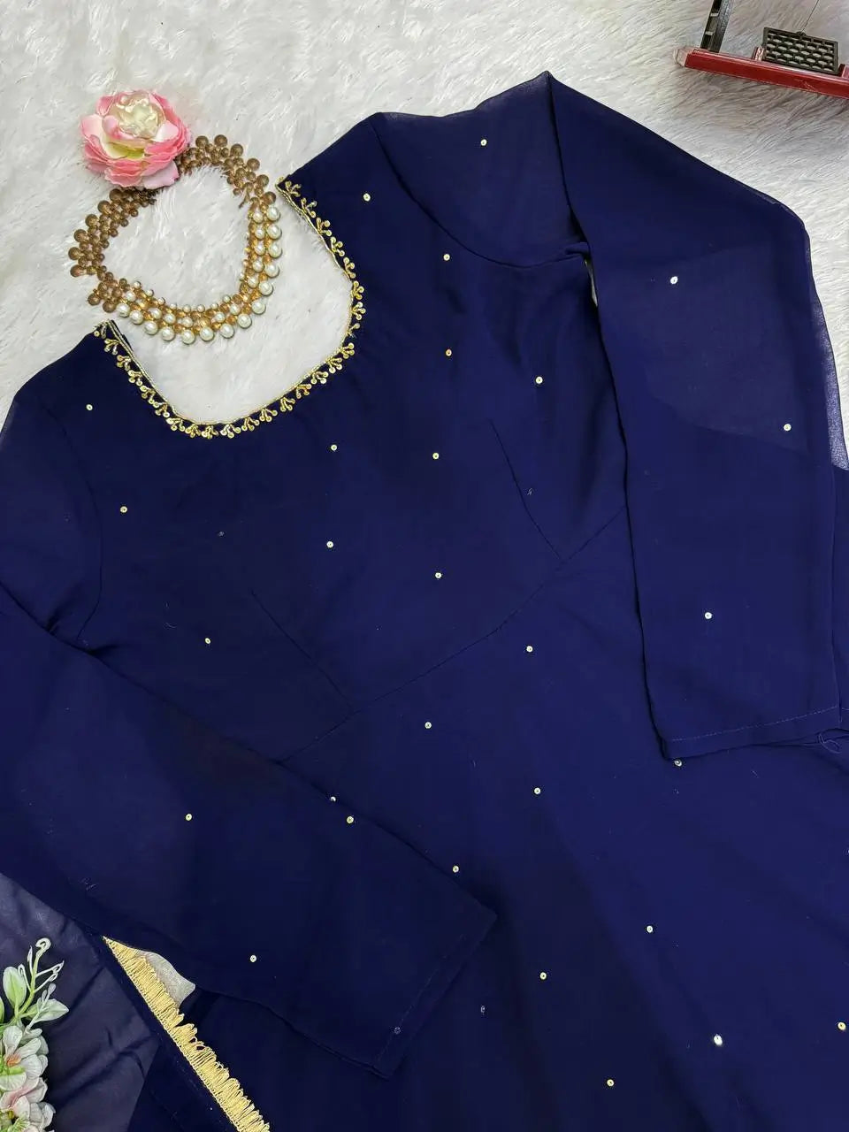 Radiant Grace Anarkali Suit Set with Diamond Lace Dupatta Festive Party Wear