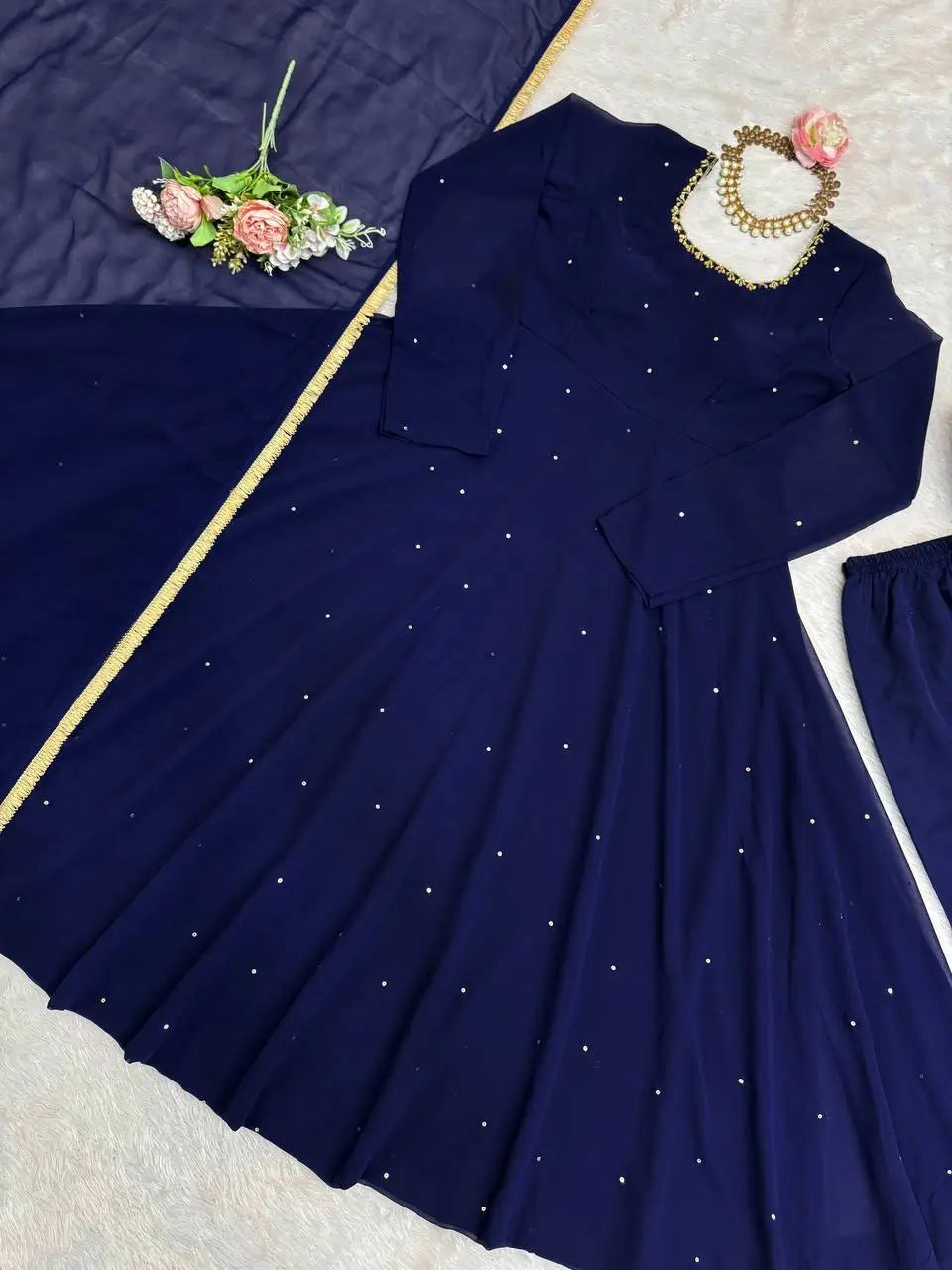 Radiant Grace Anarkali Suit Set with Diamond Lace Dupatta Festive Party Wear