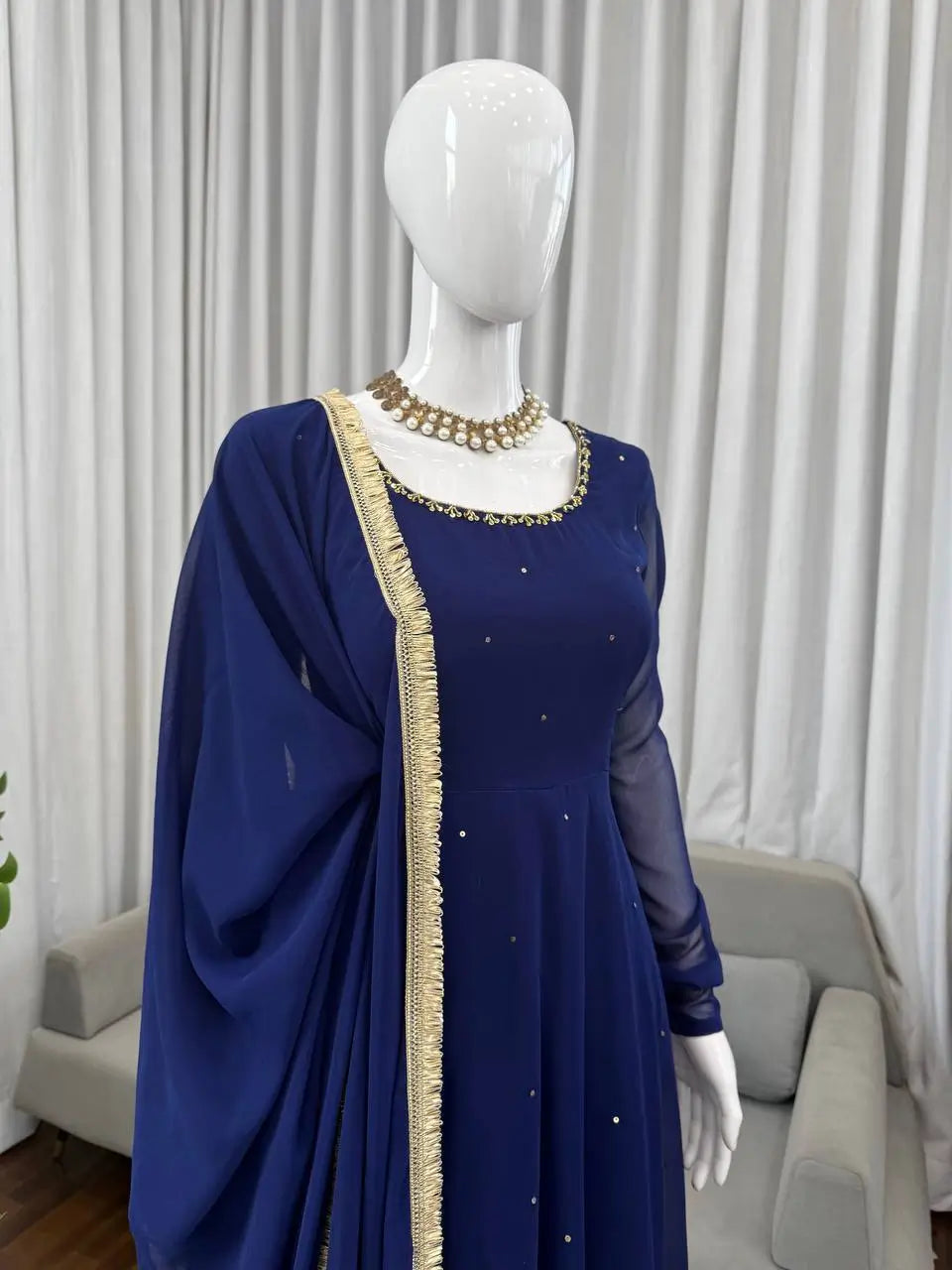 Radiant Grace Anarkali Suit Set with Diamond Lace Dupatta Festive Party Wear