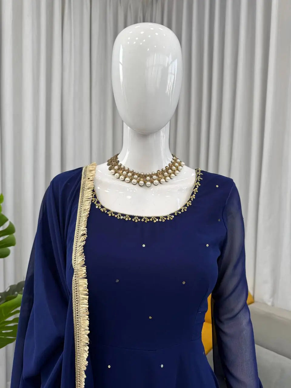Radiant Grace Anarkali Suit Set with Diamond Lace Dupatta Festive Party Wear