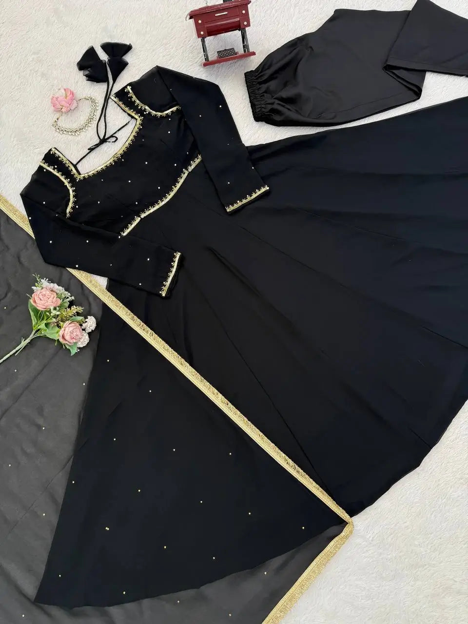 Radiant Grace Anarkali Suit Set with Diamond Lace Dupatta Festive Party Wear
