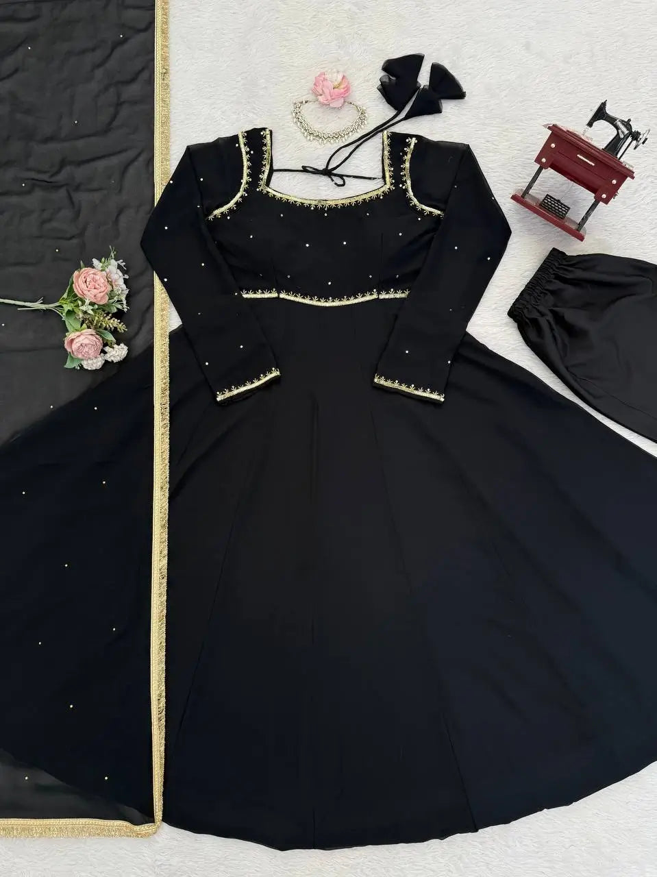 Radiant Grace Anarkali Suit Set with Diamond Lace Dupatta Festive Party Wear