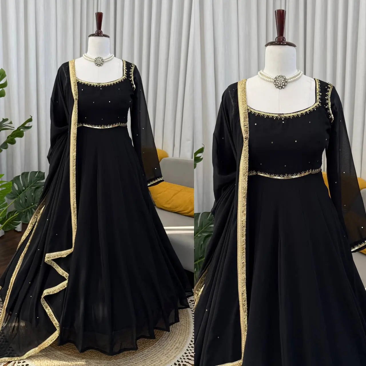 Radiant Grace Anarkali Suit Set with Diamond Lace Dupatta Festive Party Wear