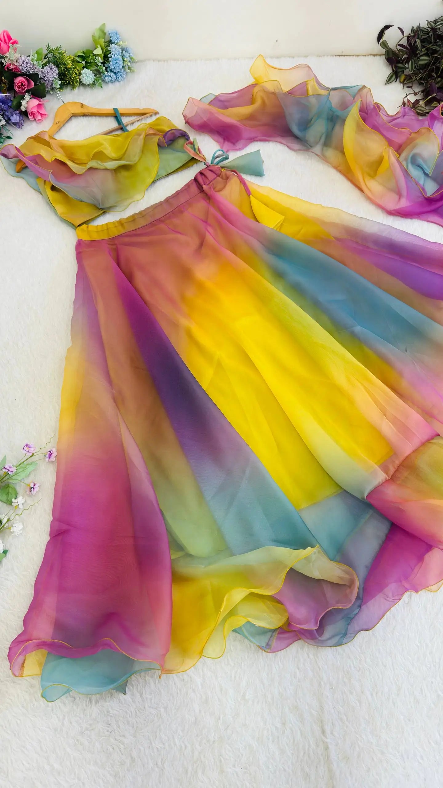 Rainbow Organza Lehenga Set for Party and Festive Wear