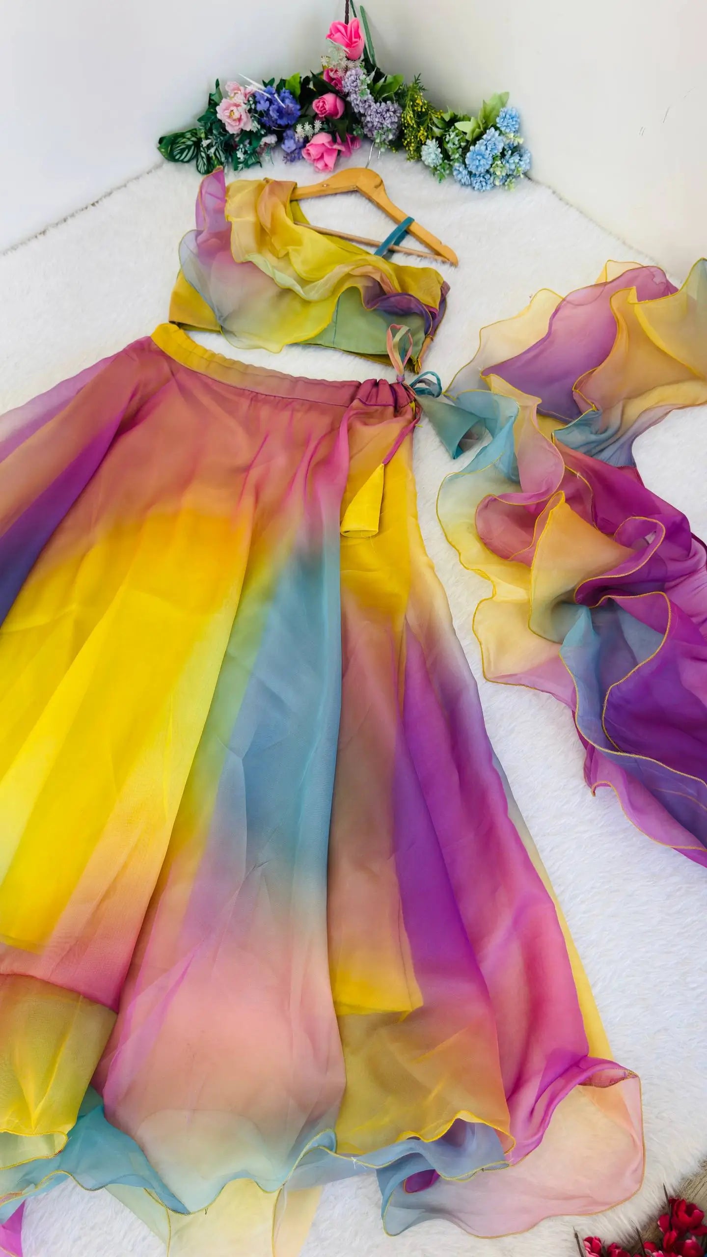 Rainbow Organza Lehenga Set for Party and Festive Wear
