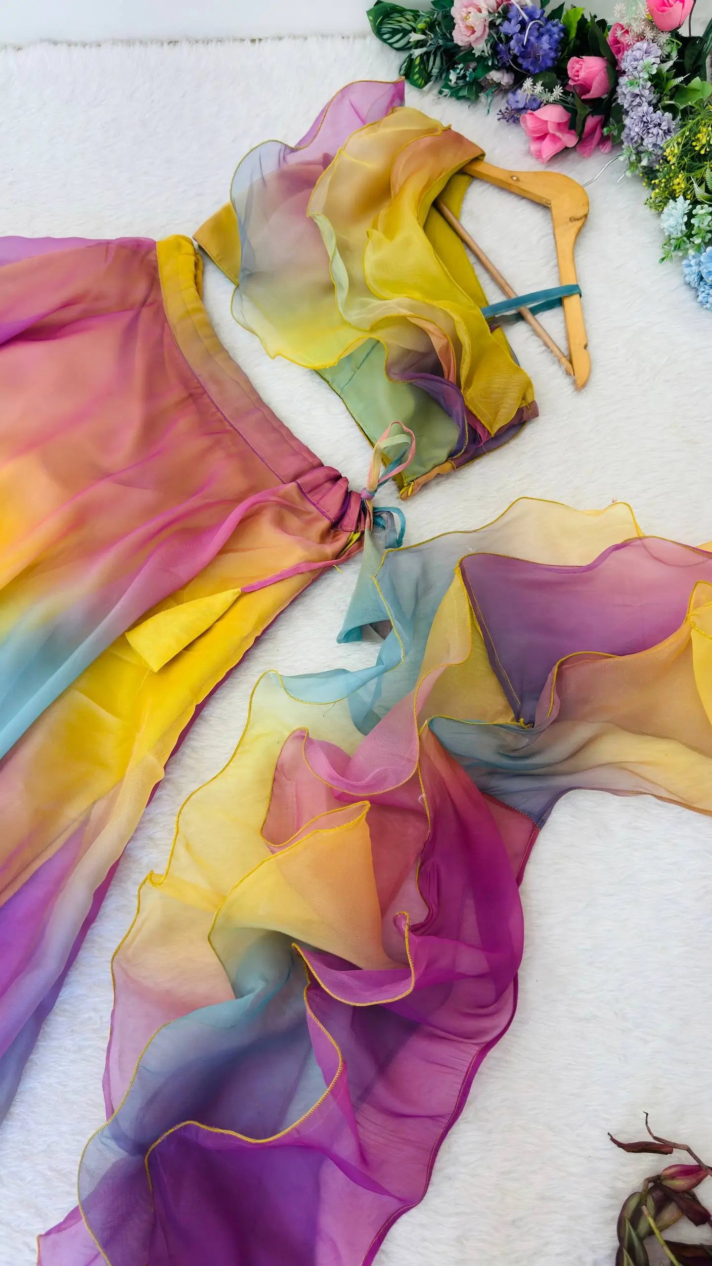 Rainbow Organza Lehenga Set for Party and Festive Wear