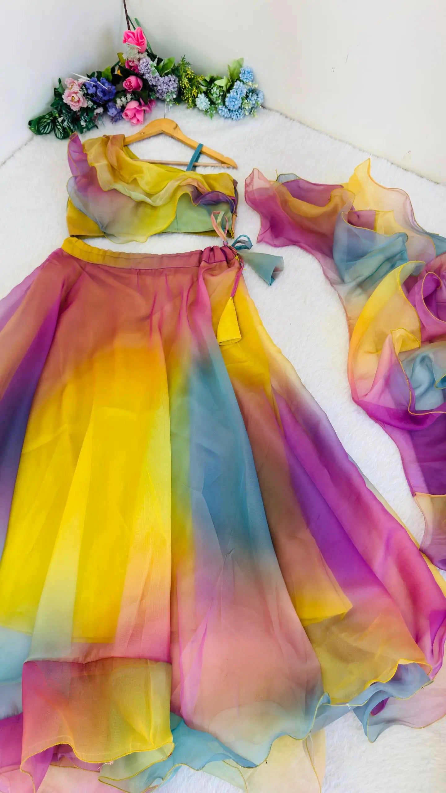 Rainbow Organza Lehenga Set for Party and Festive Wear