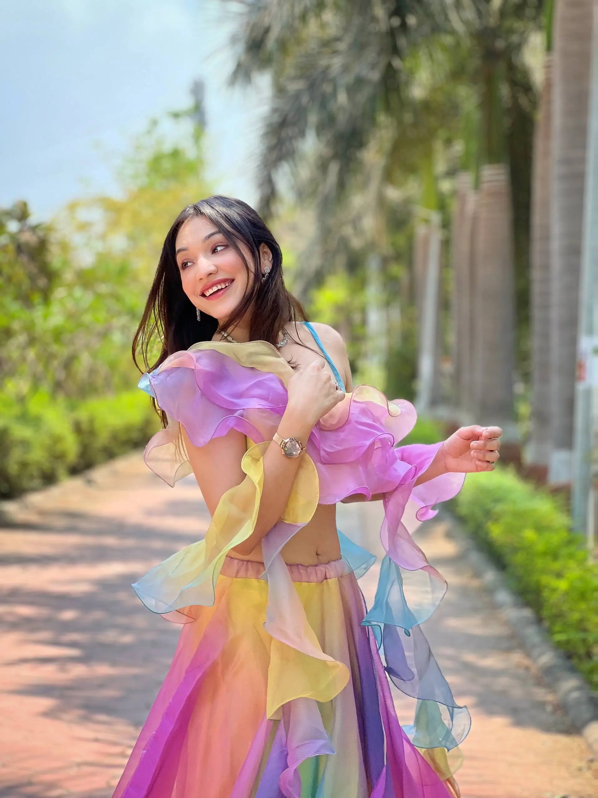Rainbow Organza Lehenga Set for Party and Festive Wear