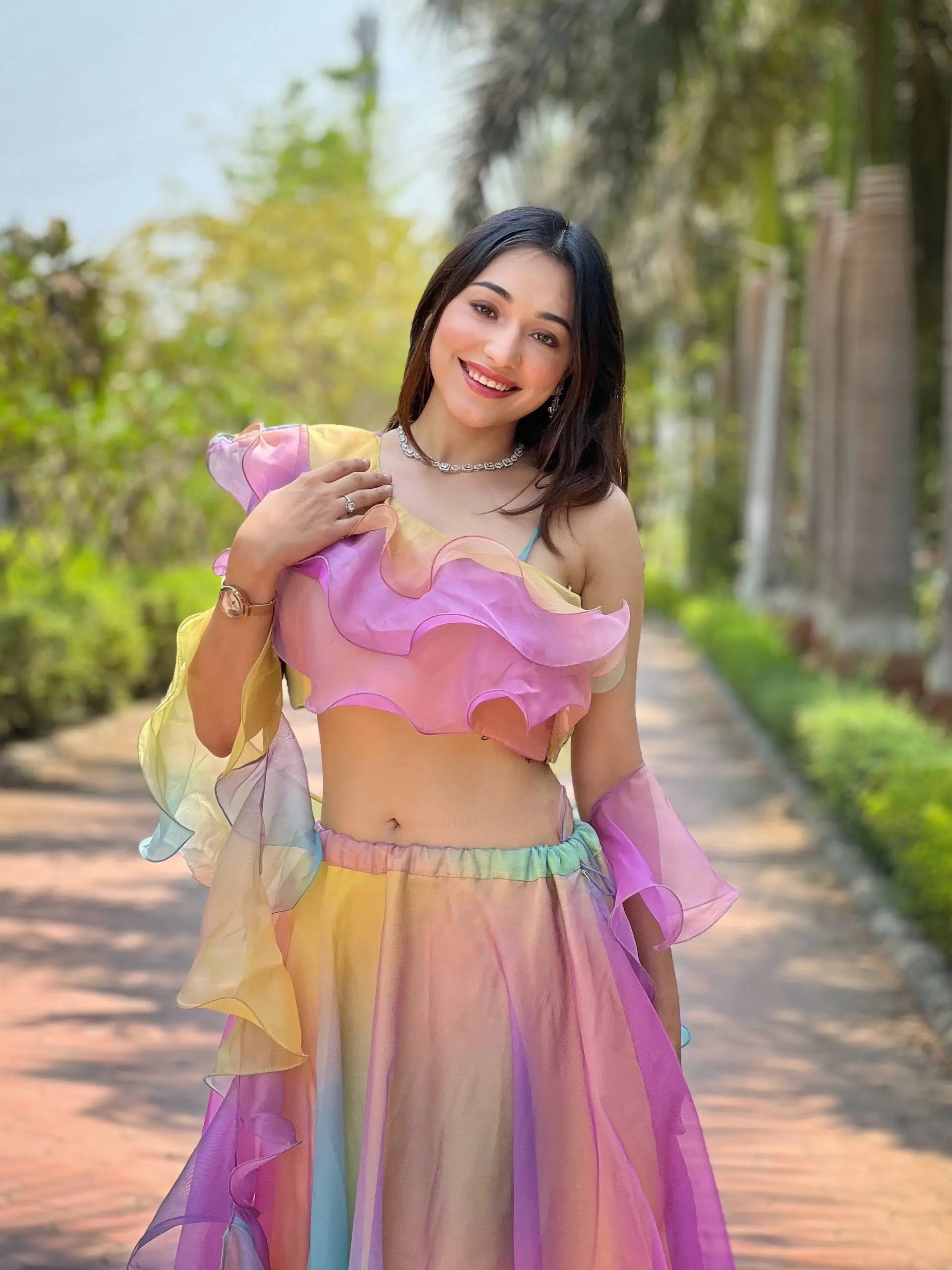 Rainbow Organza Lehenga Set for Party and Festive Wear