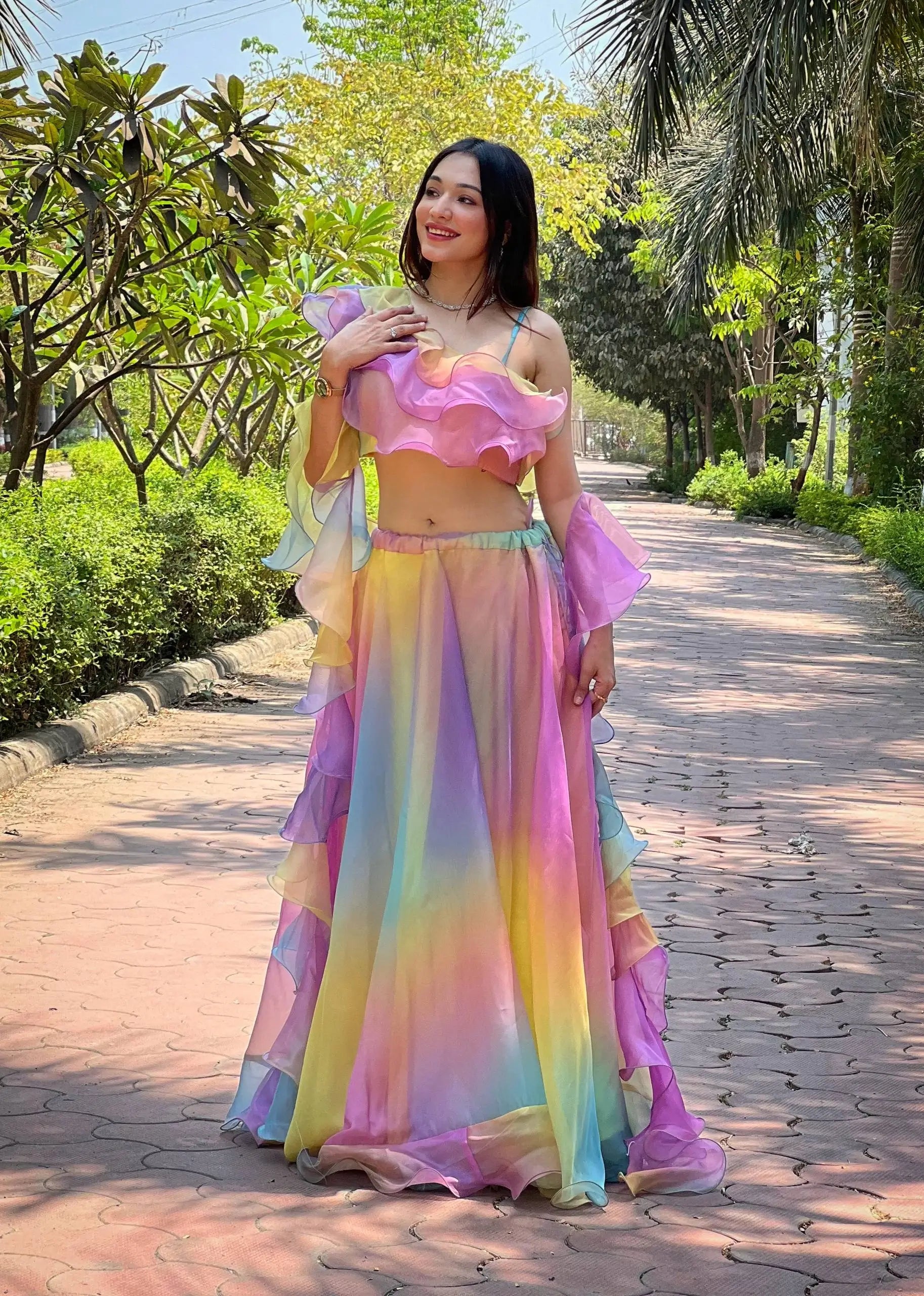 Rainbow Organza Lehenga Set for Party and Festive Wear