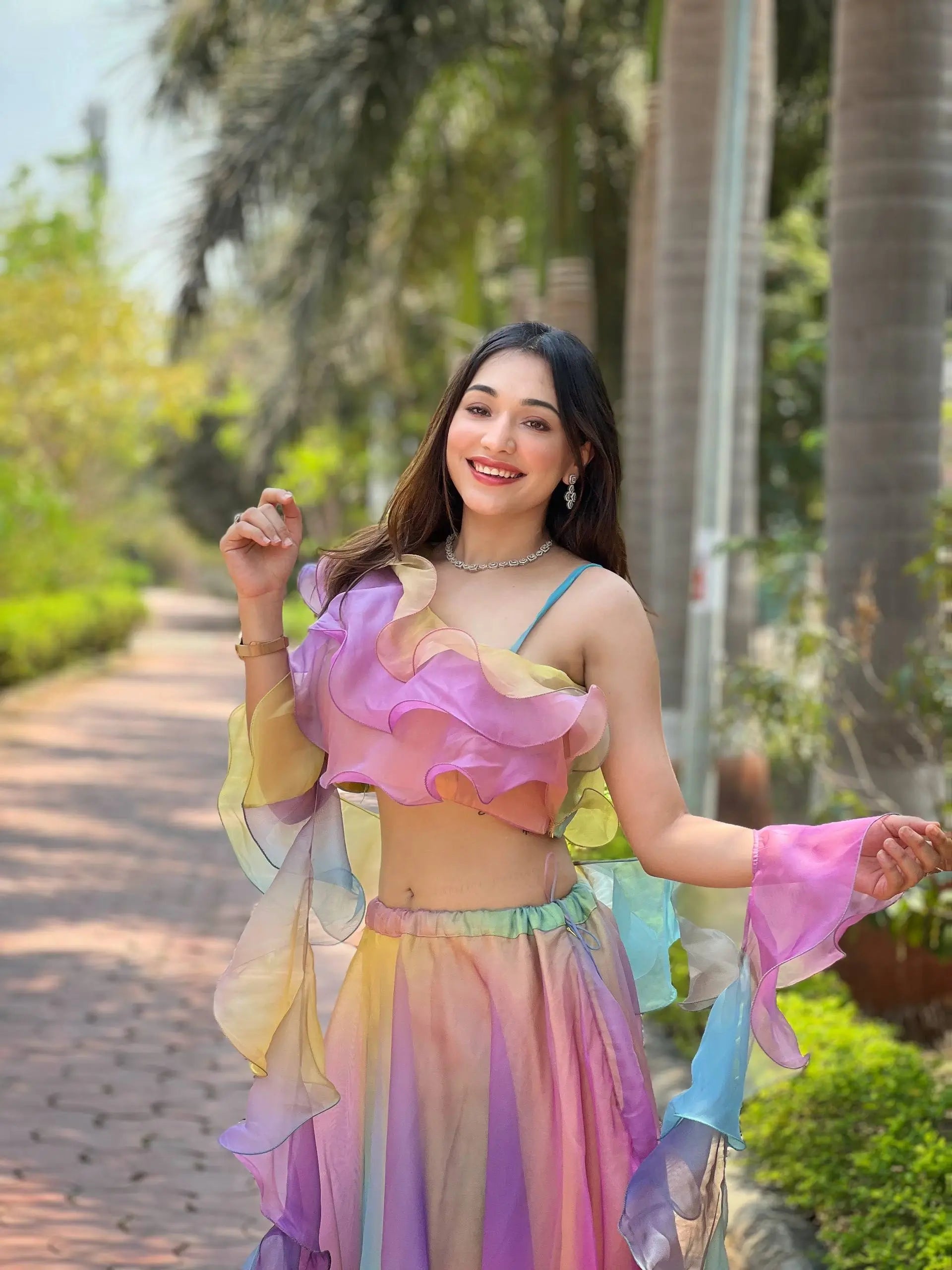 Rainbow Organza Lehenga Set for Party and Festive Wear