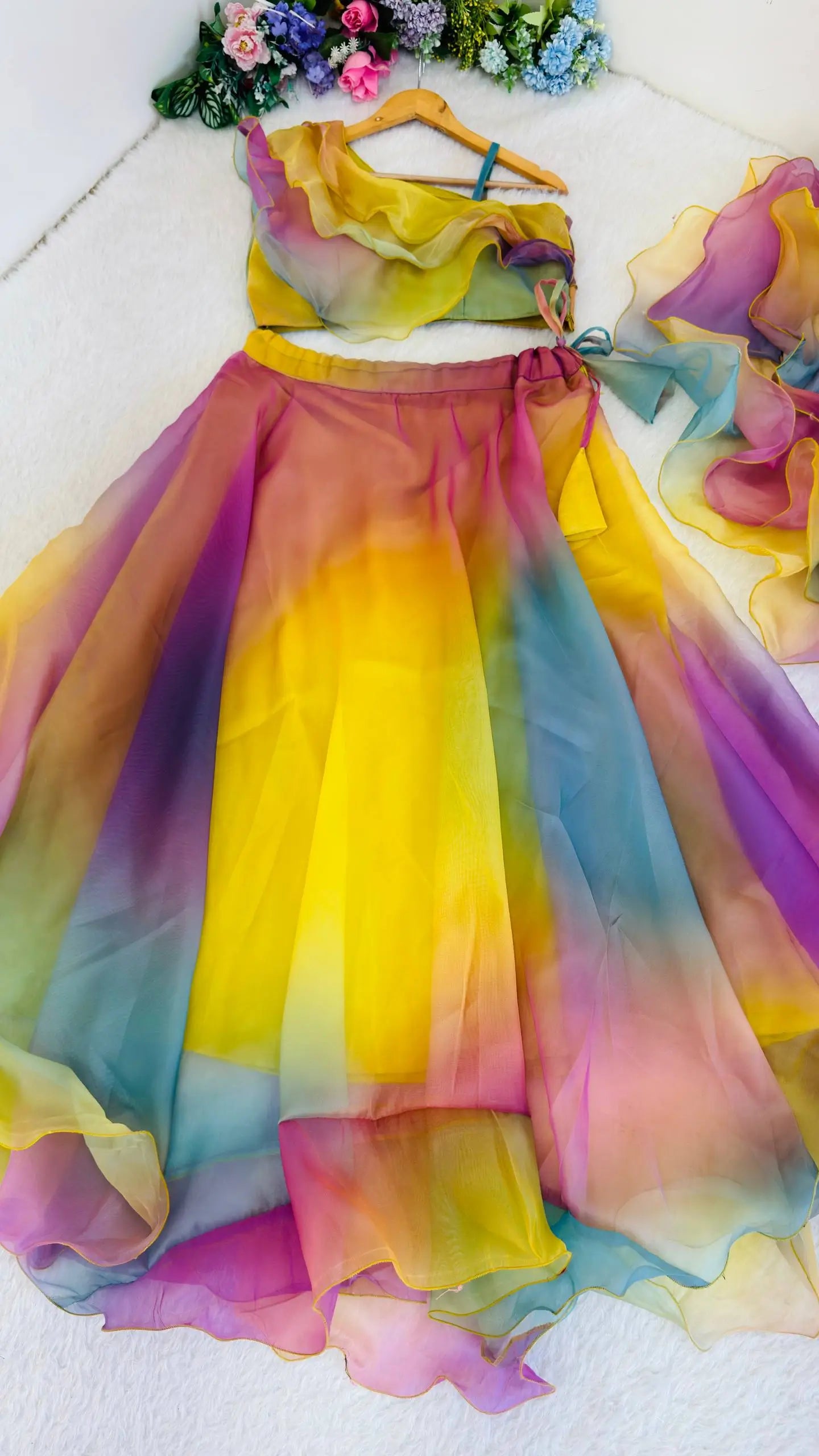 Rainbow Organza Lehenga Set for Party and Festive Wear